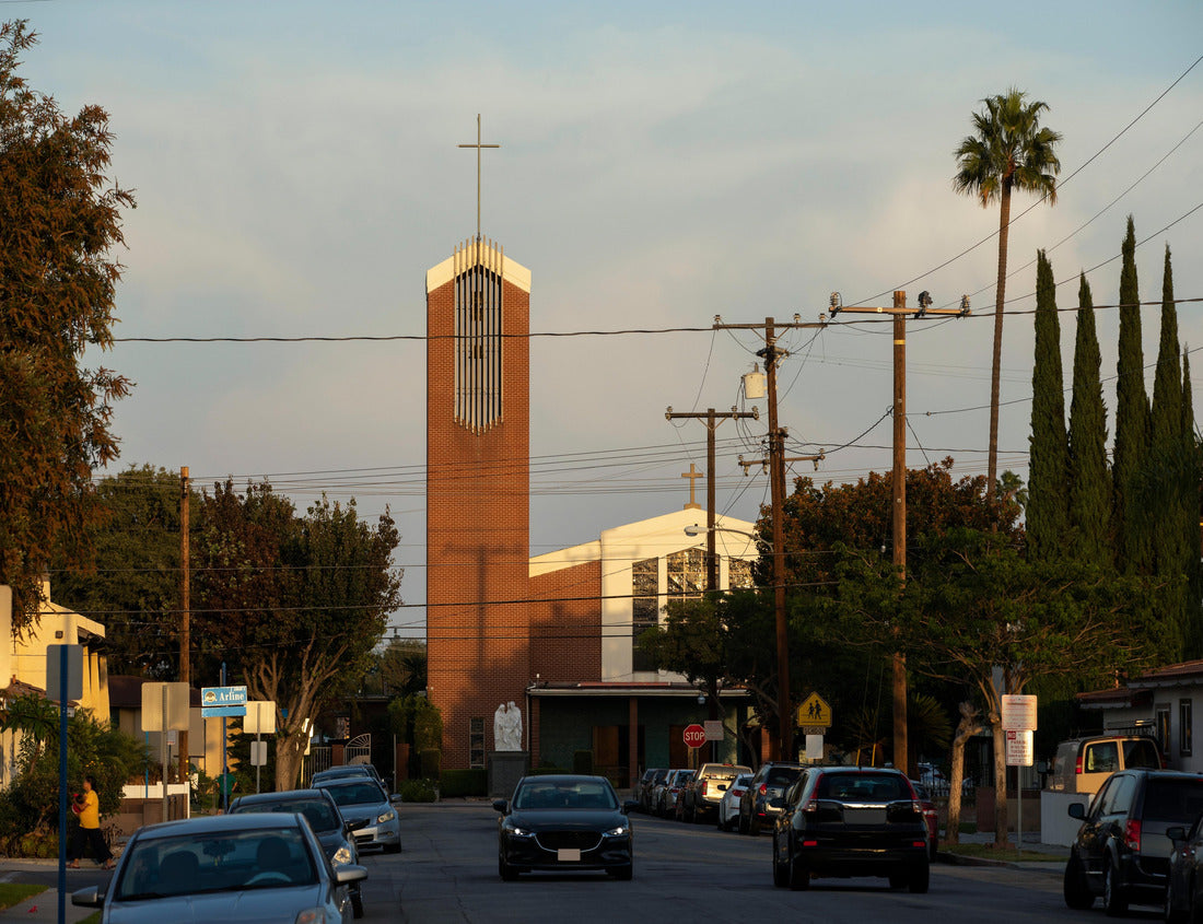 Noah Jigsaw Puzzle Sunset illuminates a church in a downtown neighborhood of Artesia, California, USA 1000 pieces