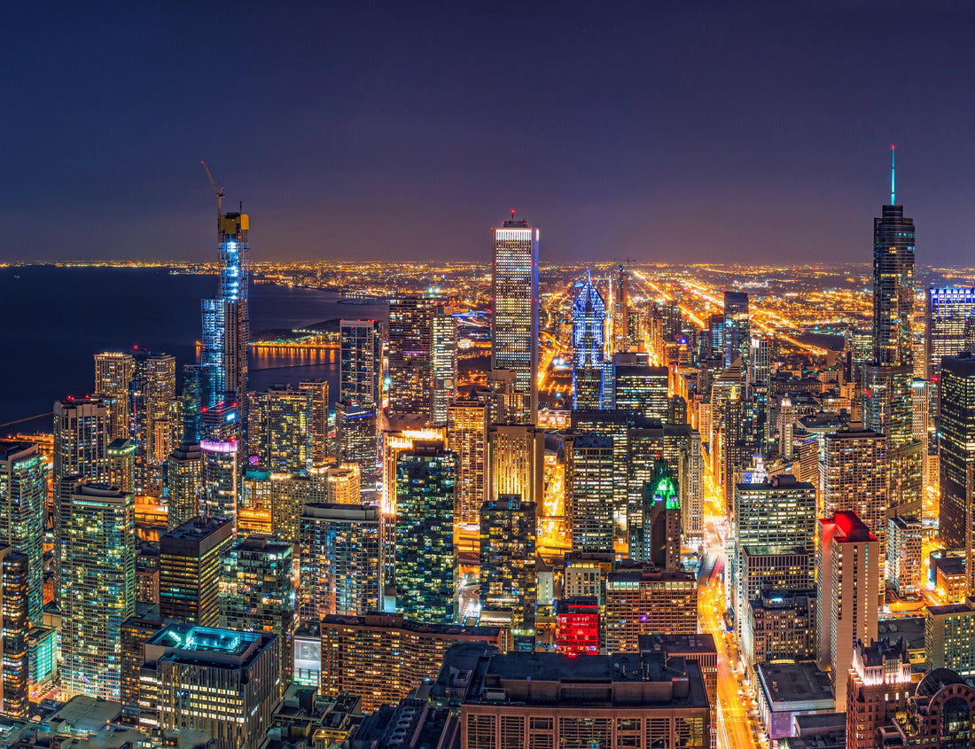 Noah Jigsaw Puzzle Panoramic top view of Chicago cityscape and skyscrapers at night, USA downtown skyline 1000 pieces