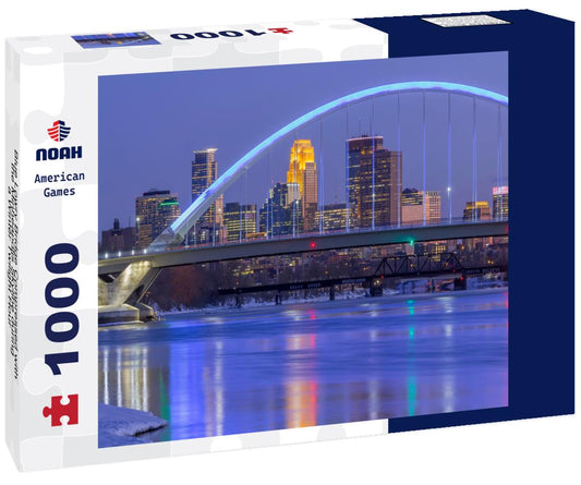 Noah Jigsaw Puzzle Blue Lowry Bridge Compressed with the Minneapolis Skyline during a Winter Twilight Hour 1000 pieces
