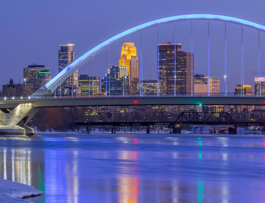 Noah Jigsaw Puzzle Blue Lowry Bridge Compressed with the Minneapolis Skyline during a Winter Twilight Hour 1000 pieces