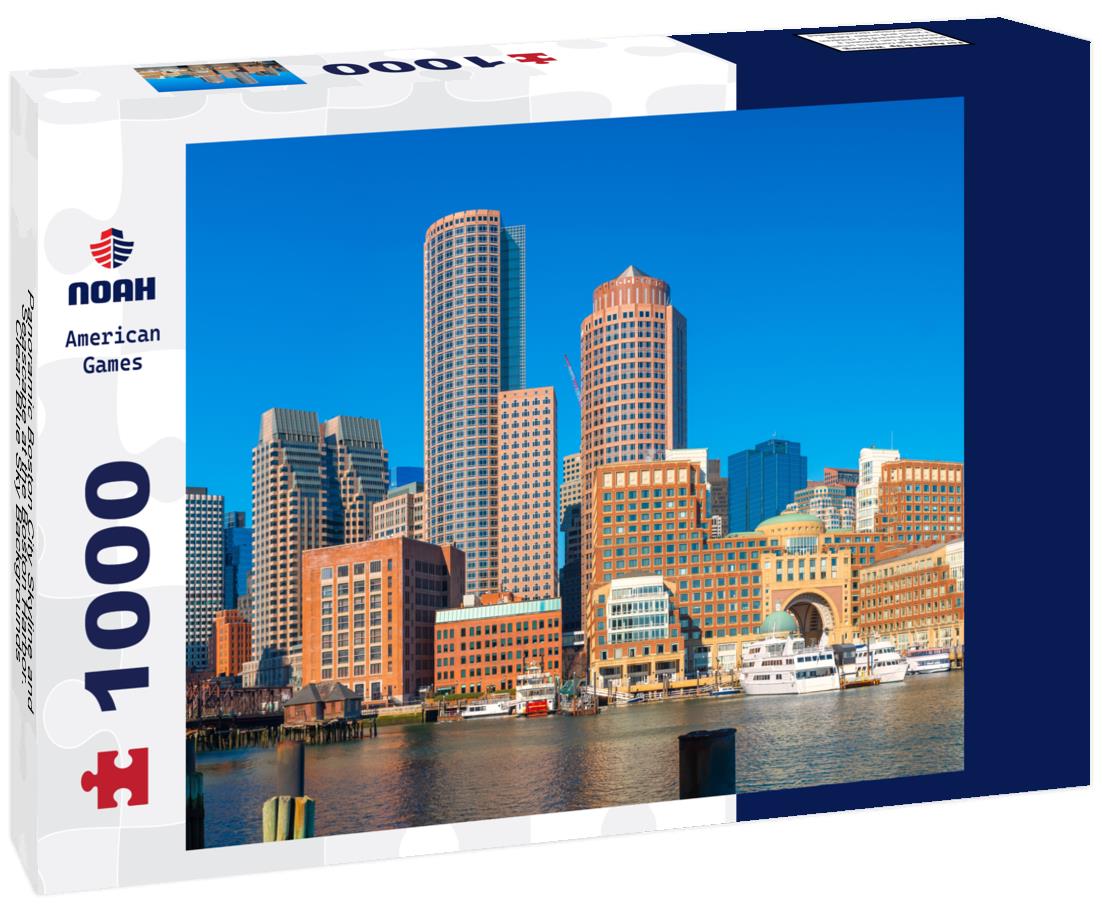 Noah Jigsaw Puzzle Panoramic Boston City Skyline and Seascape at the Boston Harbor. Clear Blue Sky Backgrounds 1000 pieces