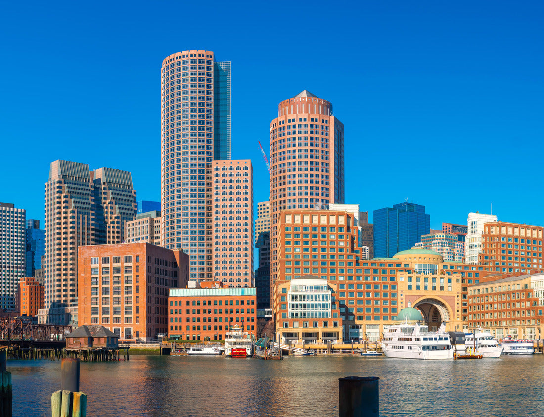 Noah Jigsaw Puzzle Panoramic Boston City Skyline and Seascape at the Boston Harbor. Clear Blue Sky Backgrounds 1000 pieces