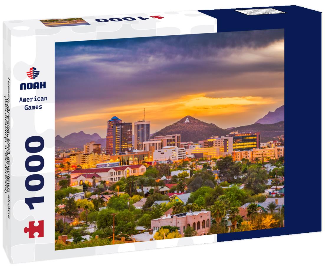Noah Jigsaw Puzzle Tucson, Arizona, USA downtown skyline with Sentinel Peak at dusk. (Mountaintop "A" for "Arizona") 1000 pieces