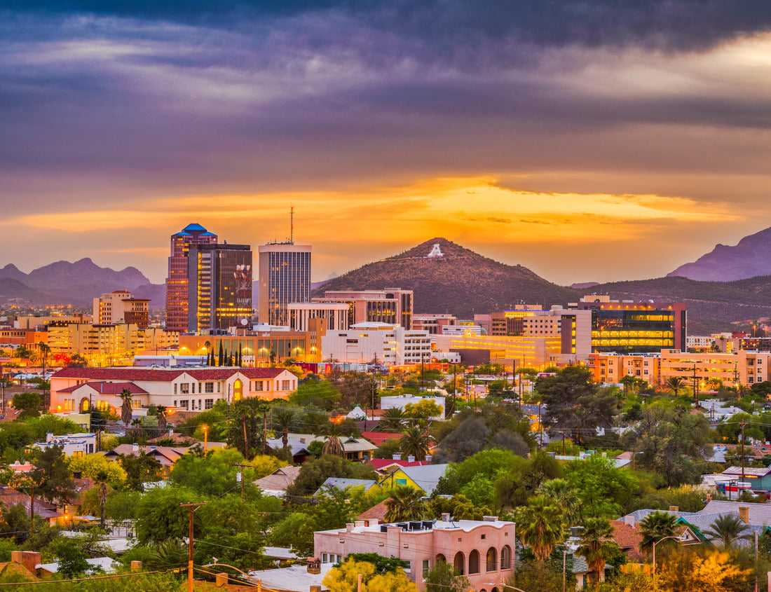 Noah Jigsaw Puzzle Tucson, Arizona, USA downtown skyline with Sentinel Peak at dusk. (Mountaintop "A" for "Arizona") 1000 pieces