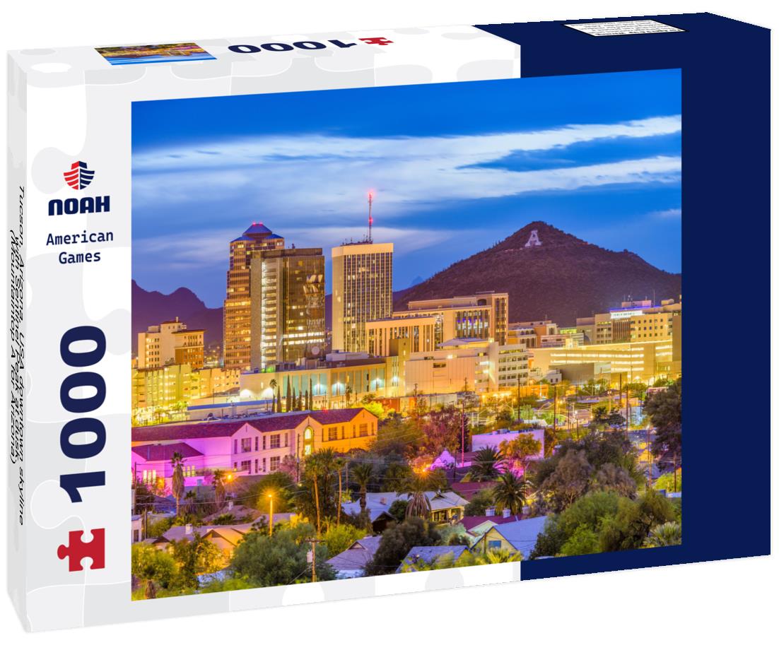 Noah Jigsaw Puzzle Tucson, Arizona, USA downtown skyline with Sentinel Peak at dusk. (Mountaintop "A" for "Arizona") 1000 pieces