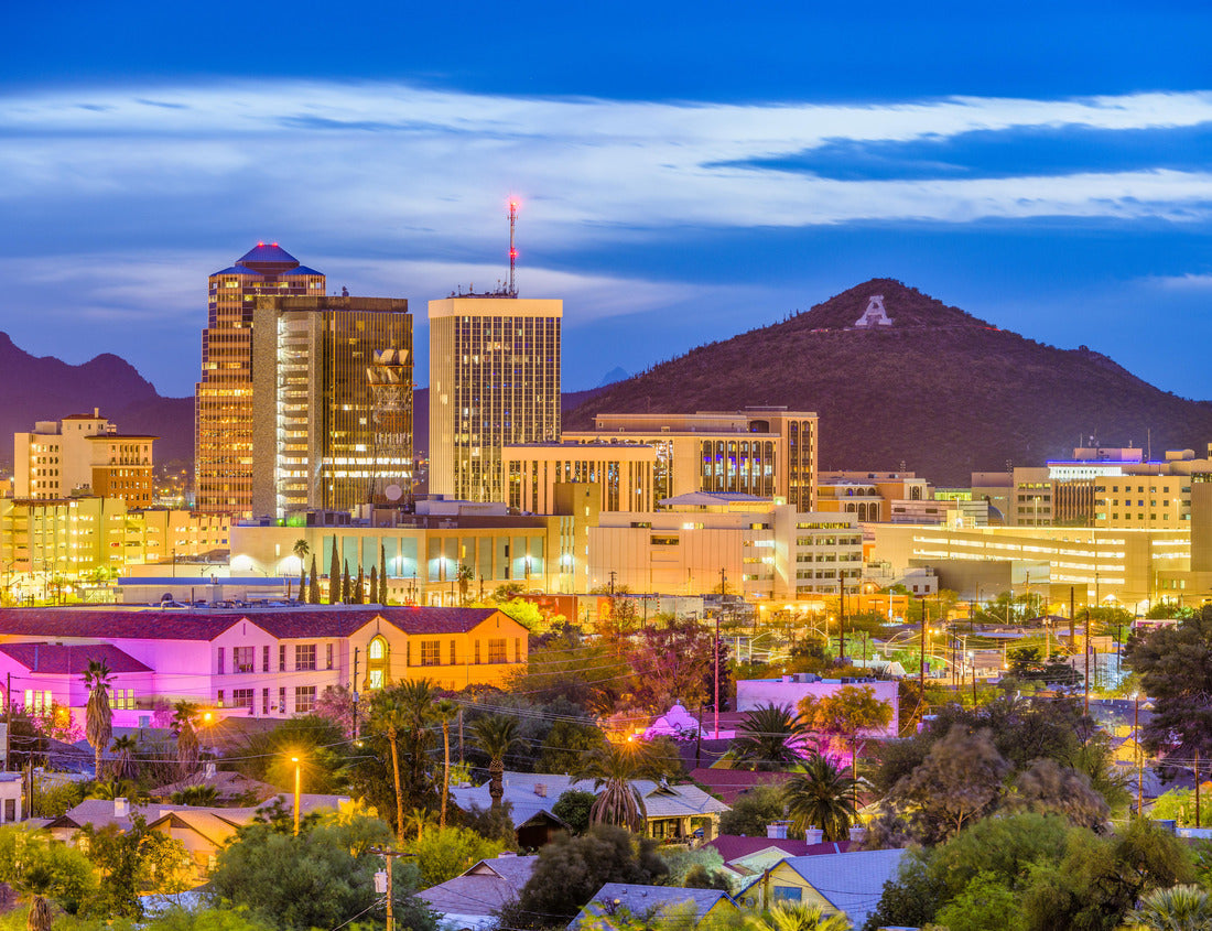 Noah Jigsaw Puzzle Tucson, Arizona, USA downtown skyline with Sentinel Peak at dusk. (Mountaintop "A" for "Arizona") 1000 pieces
