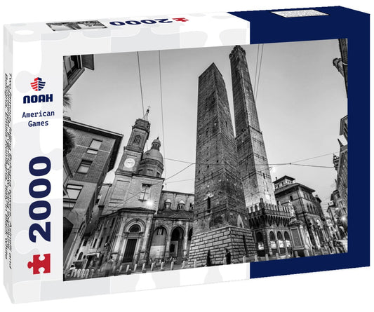 Noah Jigsaw Puzzle Two famous, falling Bologna towers, Asinelli and Garisenda. Evening view, long exposure. Bologna, Emilia-Romagna, Italy in black white 2000 pieces