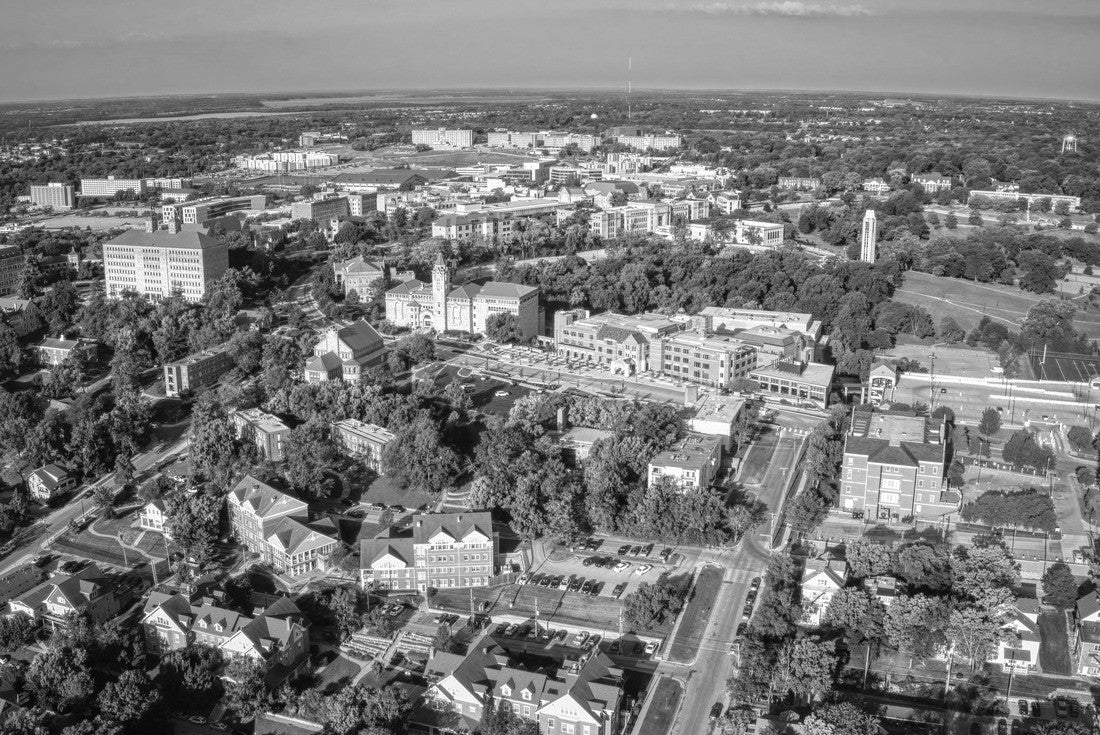 Aerial View of Lawrence, Kansas and its State University 2000pc PuzzleBlack and White