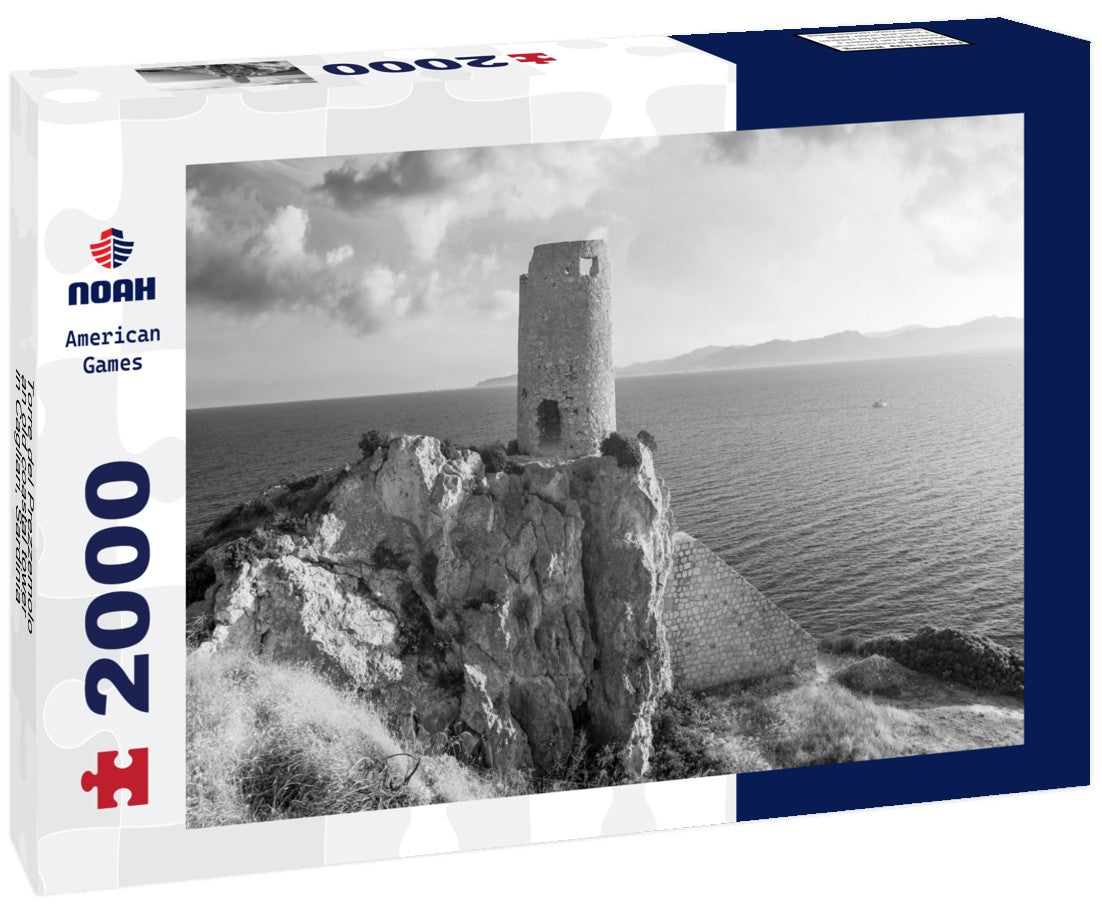Noah Jigsaw Puzzle Torre del Prezzemolo, an old coastal tower in Cagliari, Sardinia, Italy in black white 2000 pieces