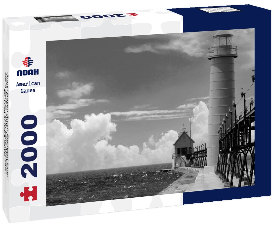 Noah Jigsaw Puzzle Grand Haven South Pierhead Inner Light, built in 1905, Lake Michigan, MI, USA in black white 2000 pieces