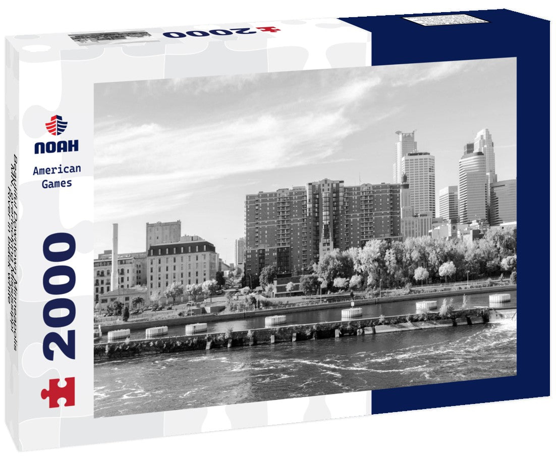 Noah Jigsaw Puzzle Beautiful Downtown Minneapolis MN, overlooking Mississippi River in black white 2000 pieces