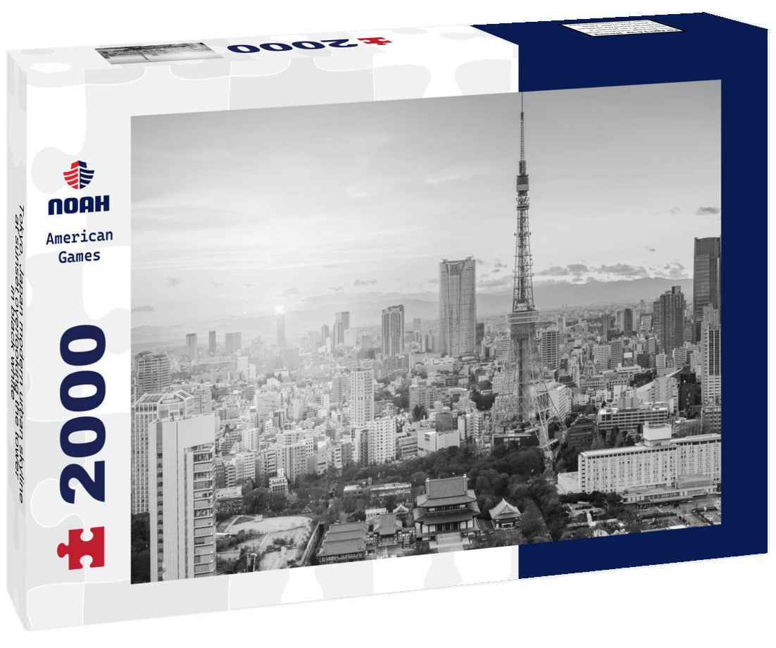Noah Jigsaw Puzzle Tokyo, Japan modern urban skyline at sunset overlooking the tower in black white 2000 pieces
