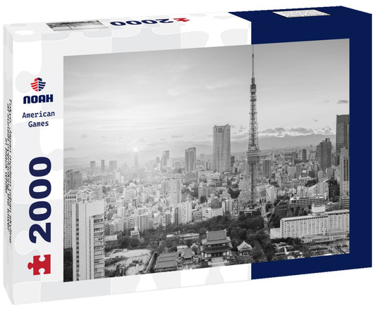 Noah Jigsaw Puzzle Tokyo, Japan modern urban skyline at sunset overlooking the tower in black white 2000 pieces