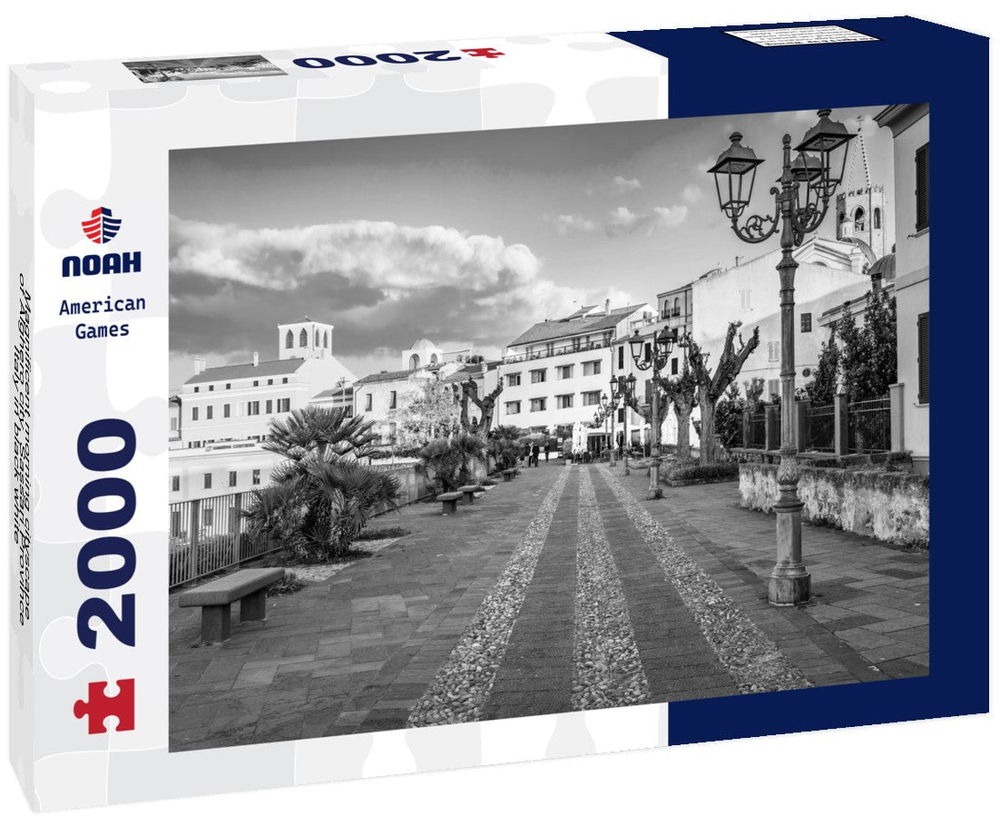 Magnificent morning cityscape of Alghero city, Sassari Province, Italy 2000pc PuzzleBlack and White