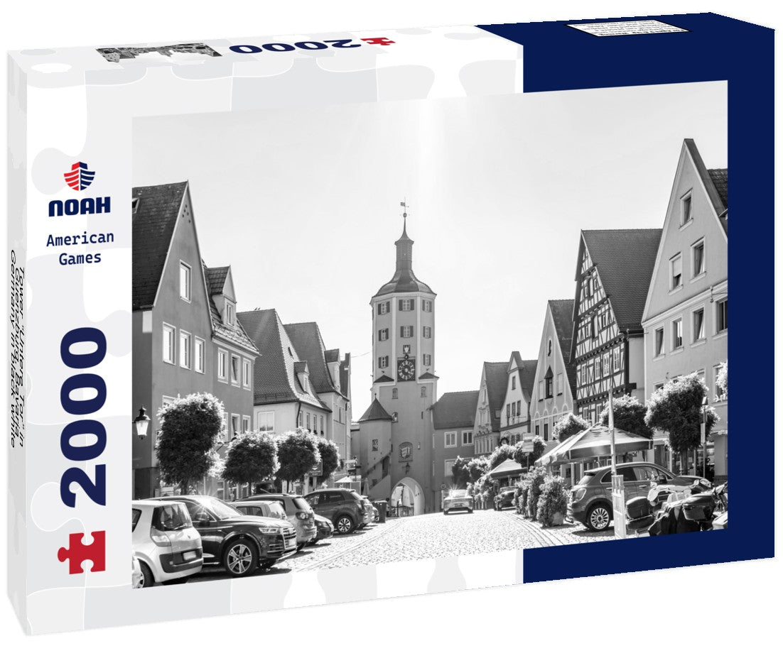 Noah Jigsaw Puzzle Tower “Untere Tor” in Guenzburg, Bavaria, Germany in black white 2000 pieces