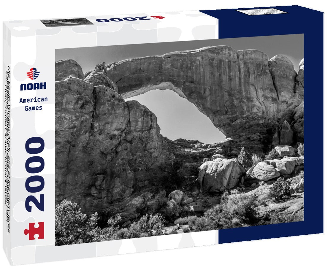 Noah Jigsaw Puzzle The South Window Arch, one of the many large Sandstone Arches in Arches National Park Utah, United States in black white 2000 pieces