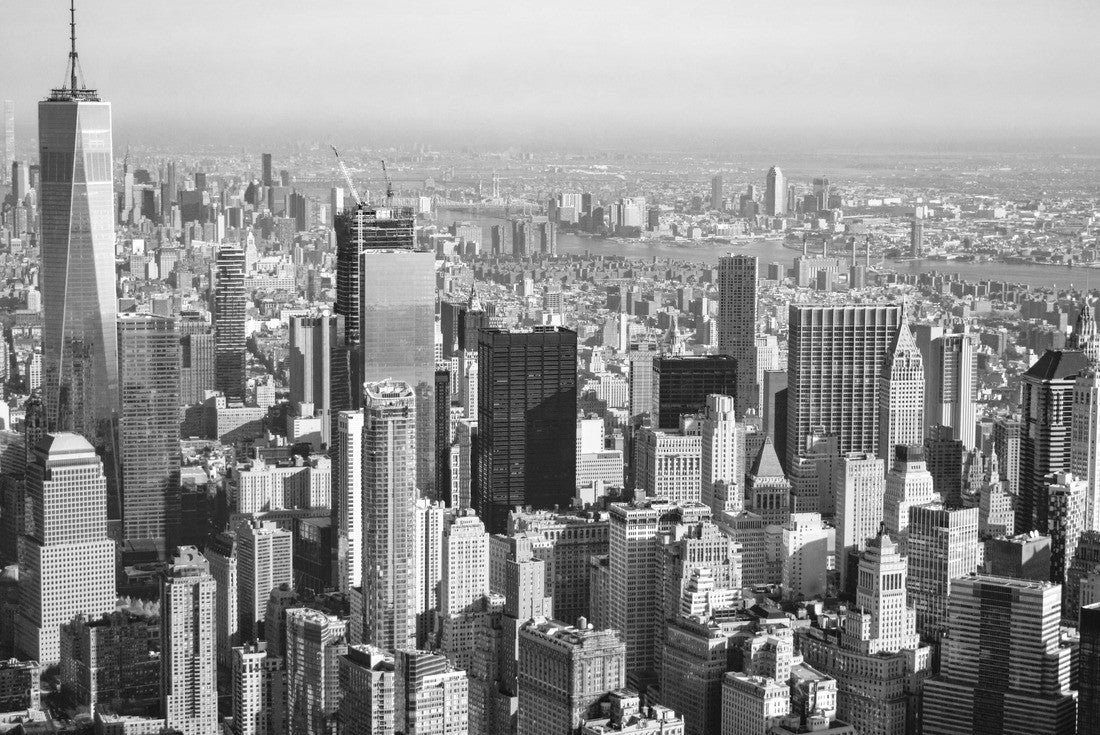 The city skyline of New York City in USA, United States on a cloudy, blue sky day with iconic buildings from aerial, point of view 2000pc PuzzleBlack and White