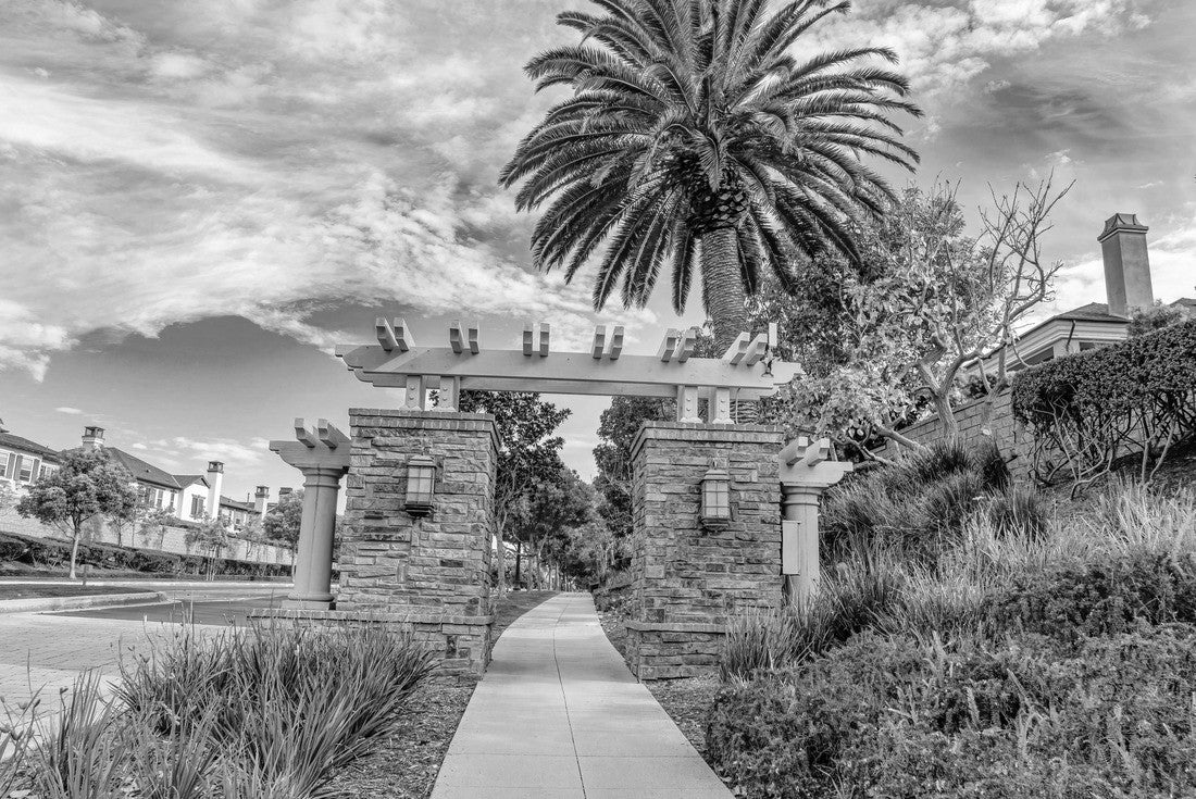 Road pathway and gate at the entrance of neighborhood in Huntington Beach CA 2000pc PuzzleBlack and White