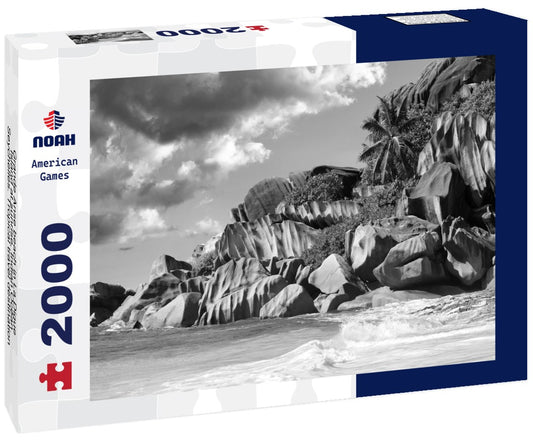 Noah Jigsaw Puzzle Grande Anse beach in La Digue Island at sunrise, Indian Ocean, Seychelles. Tropical travel destination in black white 2000 pieces