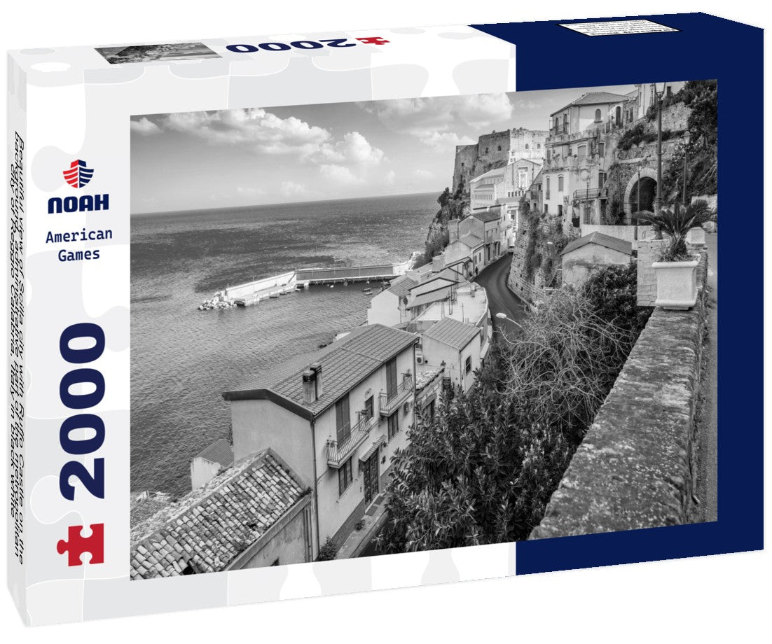 Beautiful view of Scilla city with Ruffo Castle on the background, administrative part of the metropolitan city of Reggio Calabria, Italy 2000pc PuzzleBlack and White