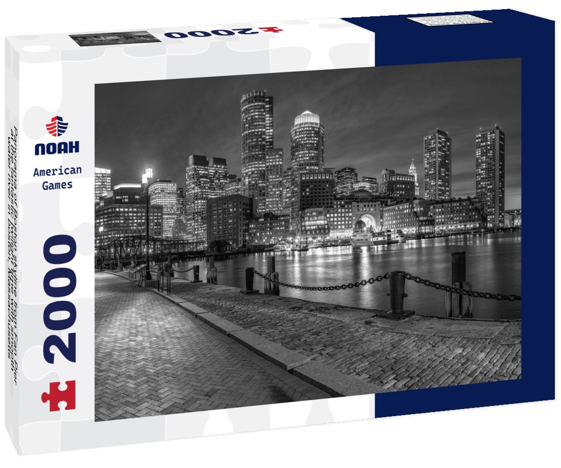 Boston skyline from Fan Pier at the fantastic twilight time with smooth water river in boston, Massachusetts, USA downtown 2000pc PuzzleBlack and White