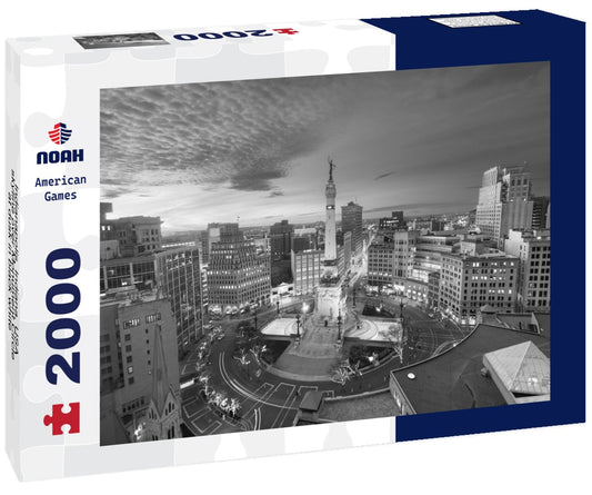 Noah Jigsaw Puzzle Indianapolis, Indiana, USA skyline over Monument Circle at dusk in black white 2000 pieces