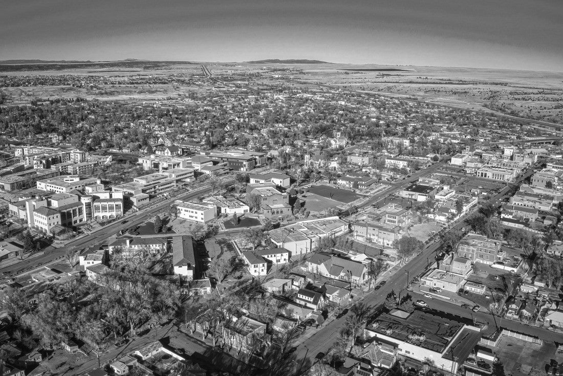 Aerial view of the town of Las Vegas, New Mexico in winter 2000pc PuzzleBlack and White