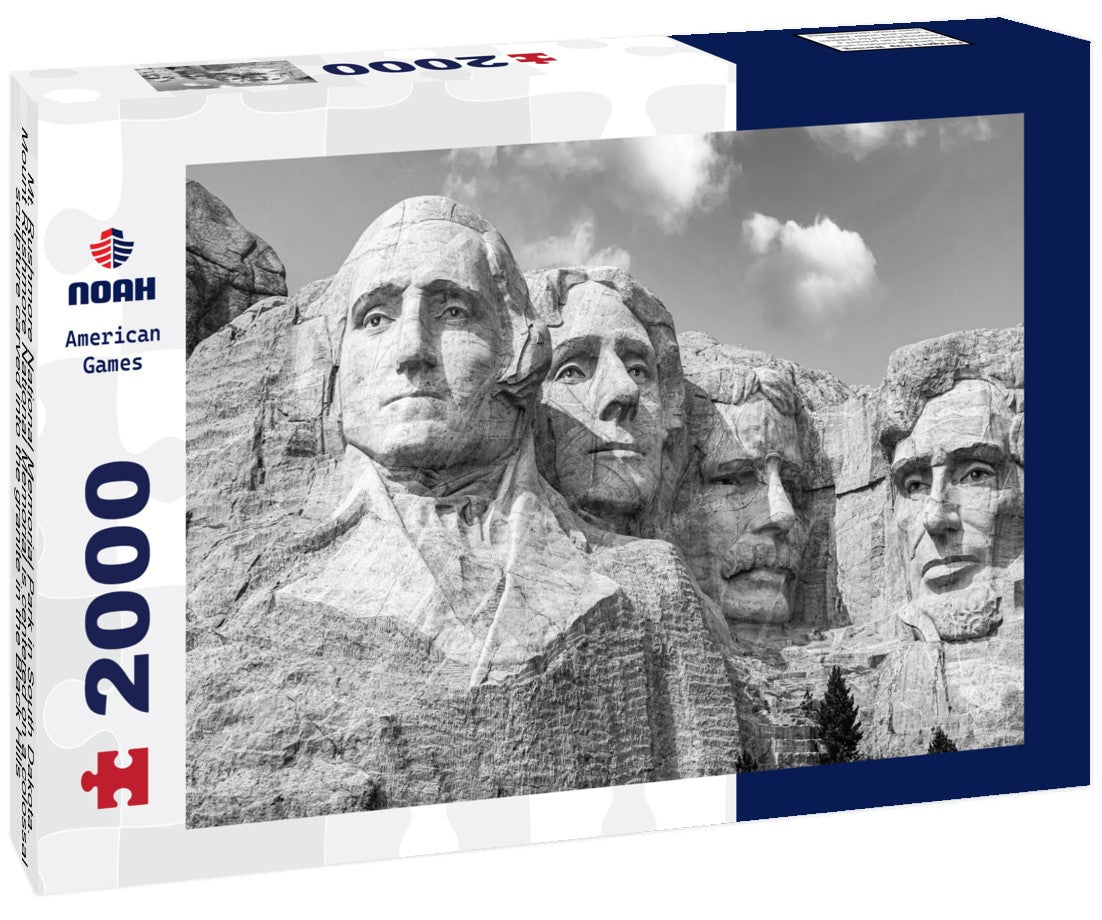 Mt. Rushmore National Memorial Park in South Dakota. Mount Rushmore National Memorial is centered on a colossal sculpture carved into the granite in the Black Hills in Keystone, South Dakota 2000pc PuzzleBlack and White