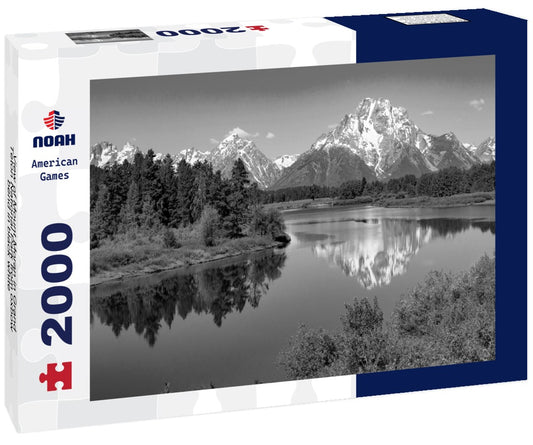 Noah Jigsaw Puzzle View of Mount Moran in Grand Teton National Park from oxbow bend in black white 2000 pieces