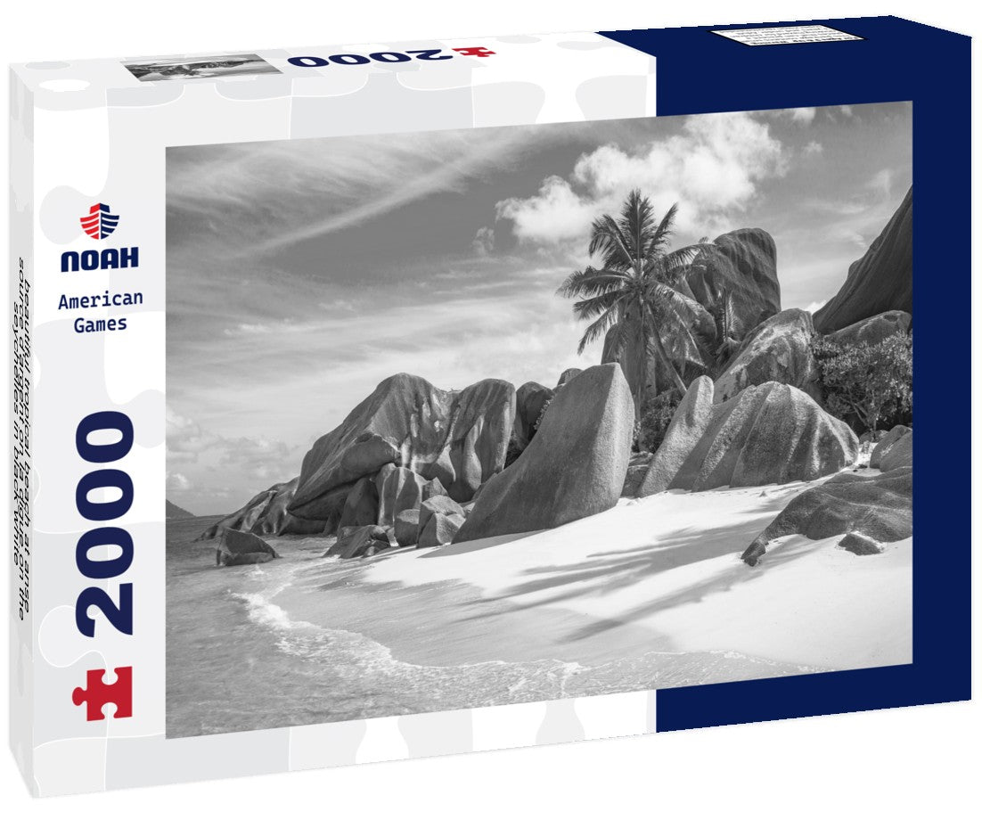 beautiful tropical beach at anse source d'argent on la digue on the seychelles 2000pc PuzzleBlack and White