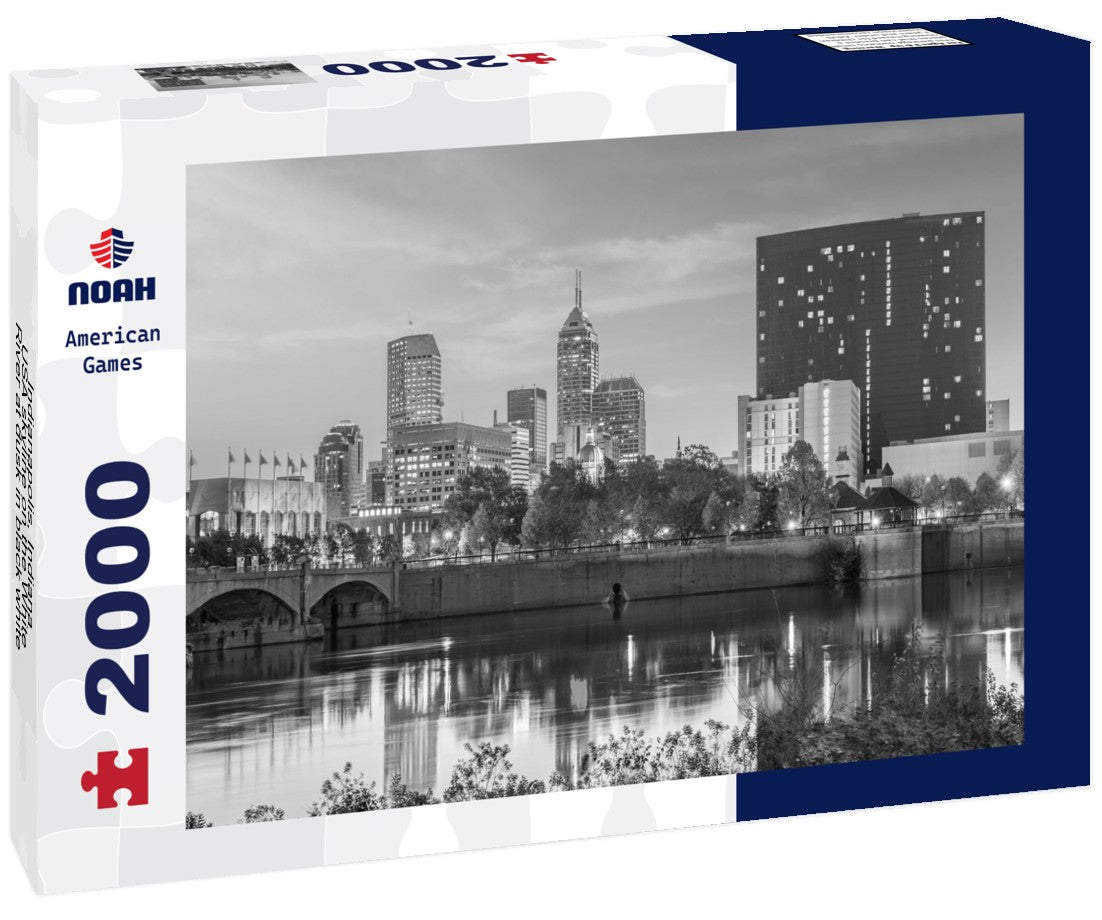 Noah Jigsaw Puzzle Indianapolis, Indiana, USA skyline on the White River at dusk in black white 2000 pieces