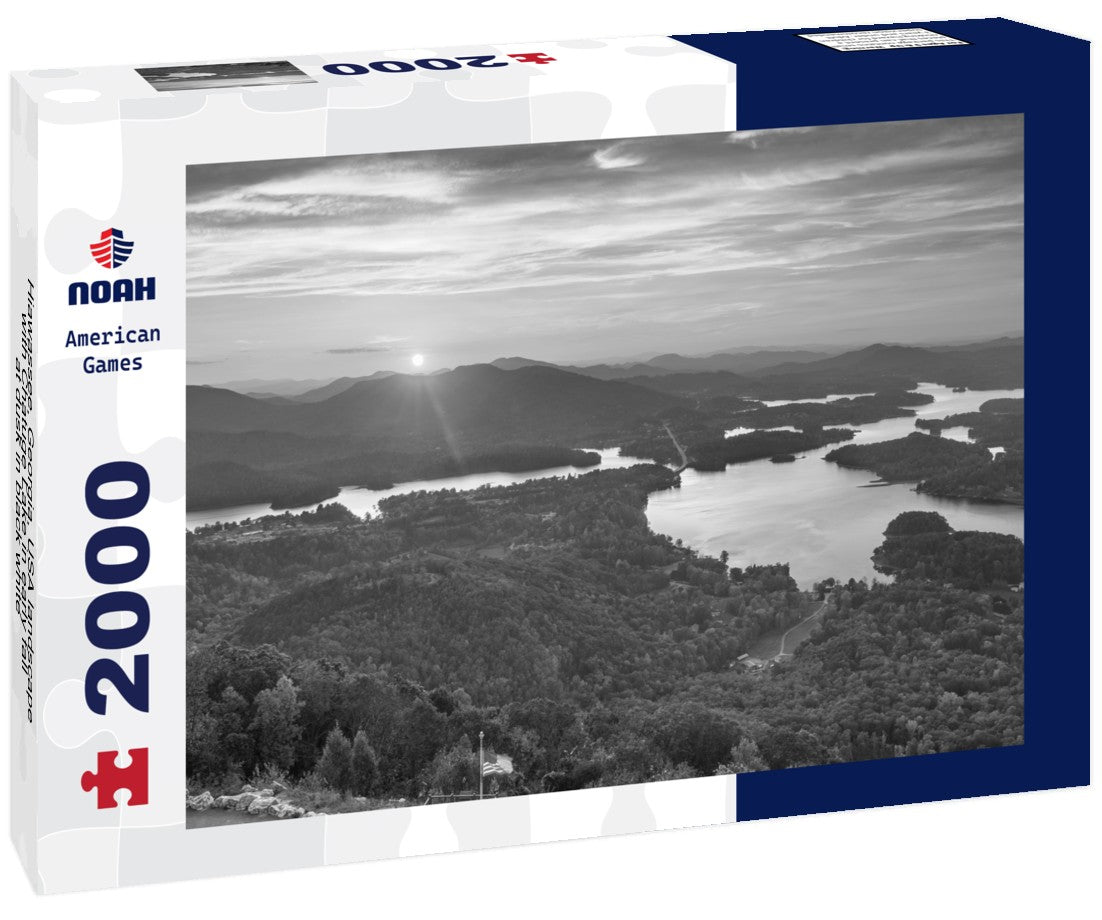 Noah Jigsaw Puzzle Hiawassee, Georgia, USA landscape with Chatuge Lake in early fall at dusk in black white 2000 pieces