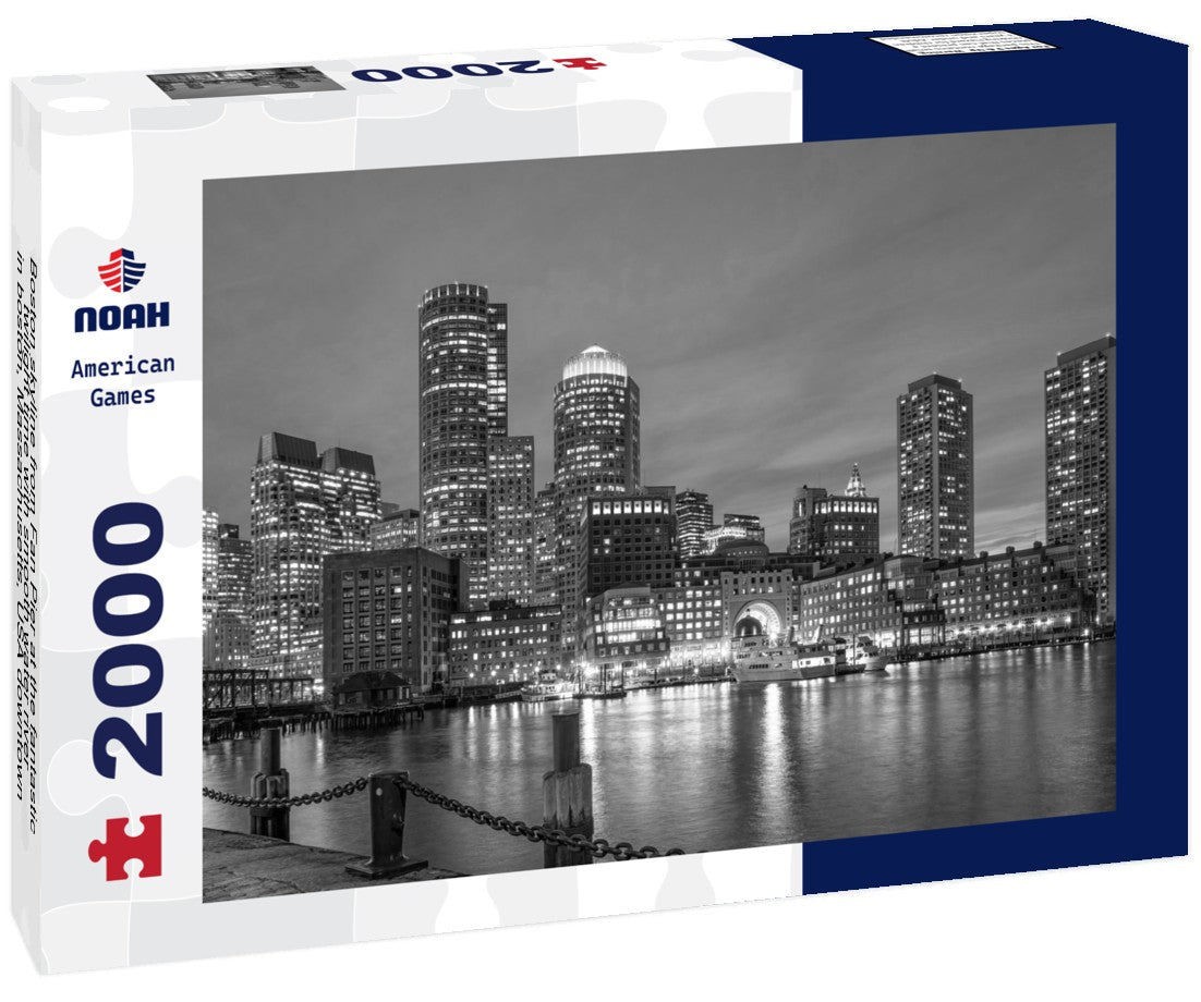 Boston skyline from Fan Pier at the fantastic twilight time with smooth water river in boston, Massachusetts, USA downtown skyline 2000pc PuzzleBlack and White