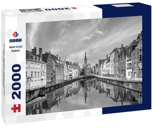 Noah Jigsaw Puzzle Bruges, Belgian historic canals at dusk in black white 2000 pieces