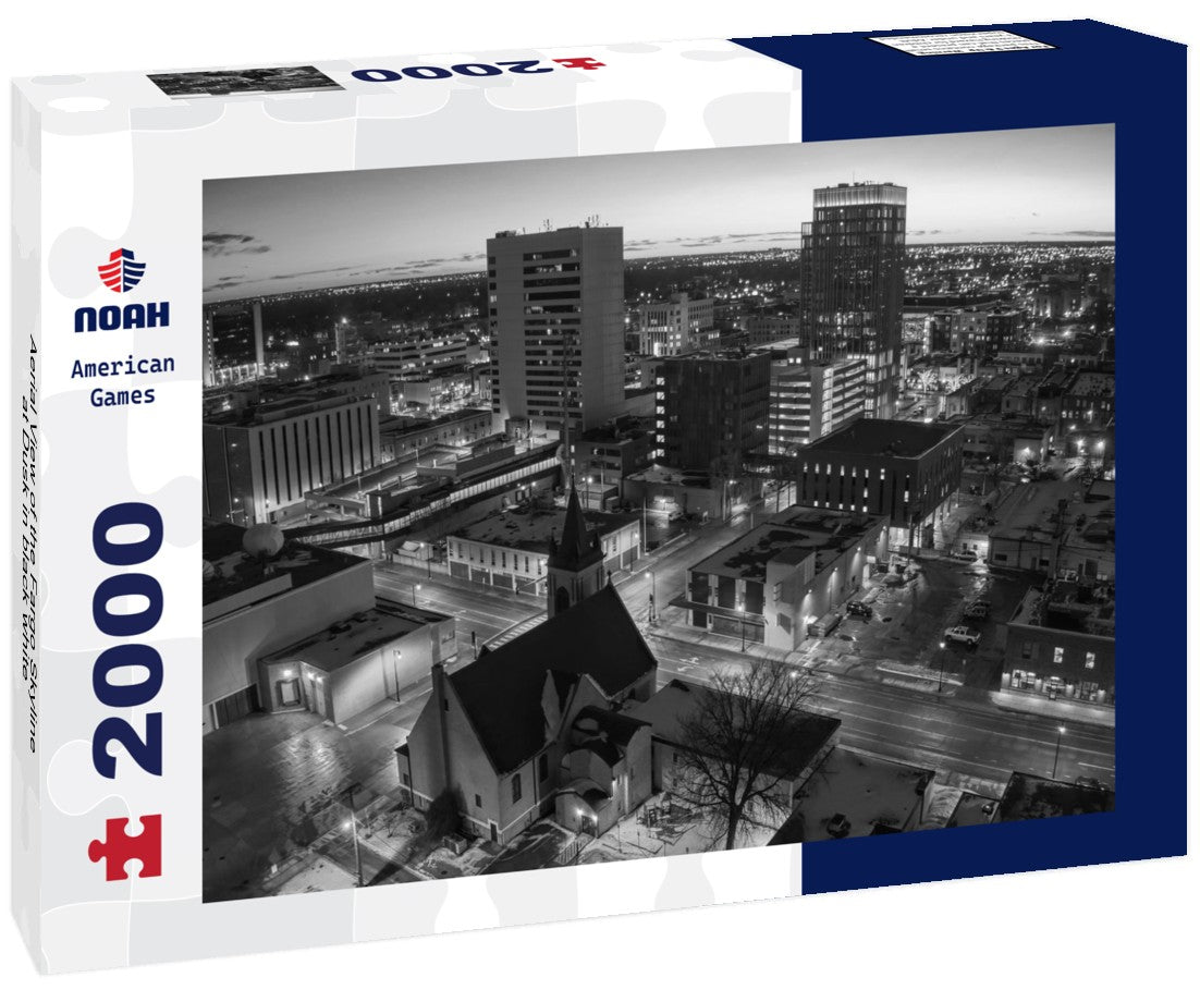 Aerial View of the Fargo Skyline at Dusk 2000pc PuzzleBlack and White