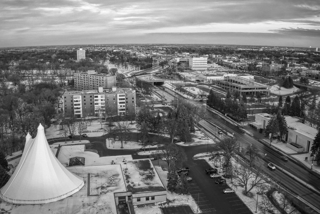 Aerial View of Downtown Moorhead, Minnesota at Dusk 2000pc PuzzleBlack and White