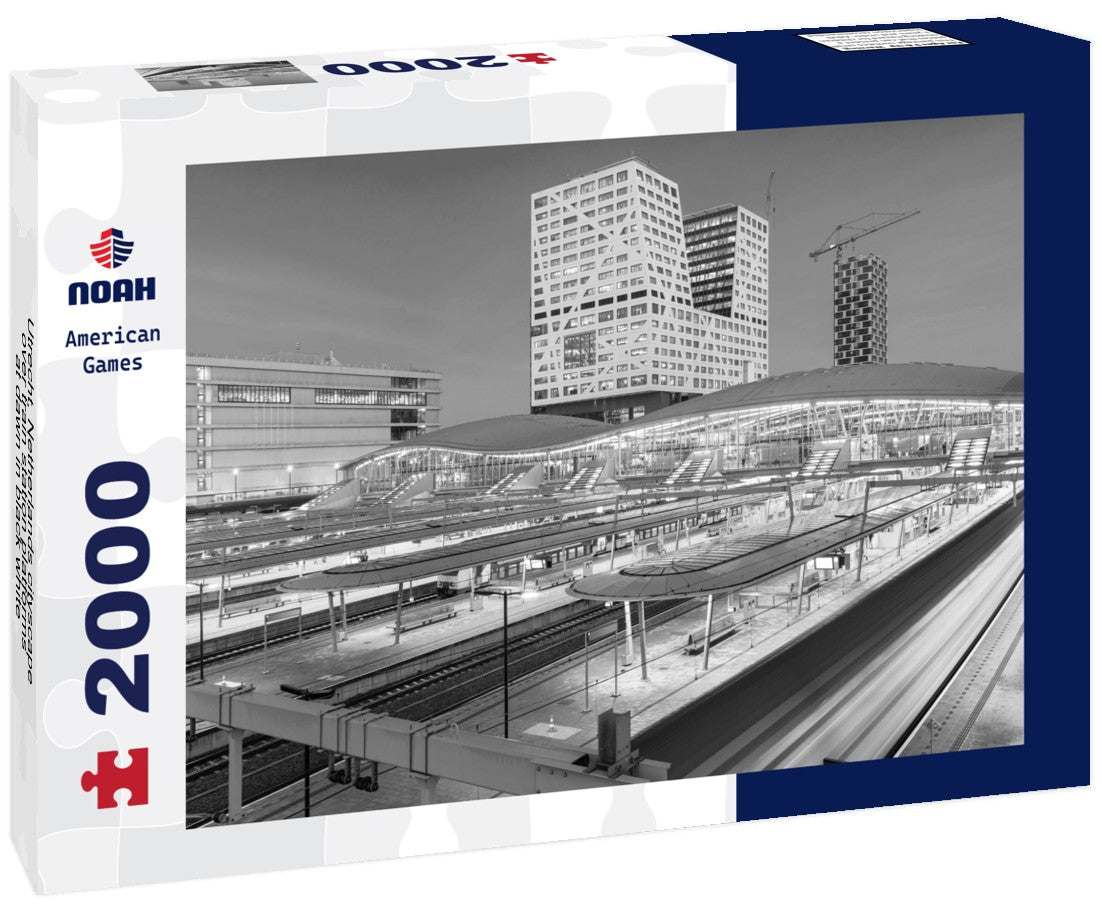 Utrecht, Netherlands cityscape over train station platforms at dawn 2000pc PuzzleBlack and White