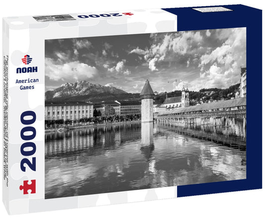 Noah Jigsaw Puzzle The enchanting city center of Lucerne with the famous Chapel Bridge and Lake Lucerne, Canton Lucerne, Switzerland in black white 2000 pieces