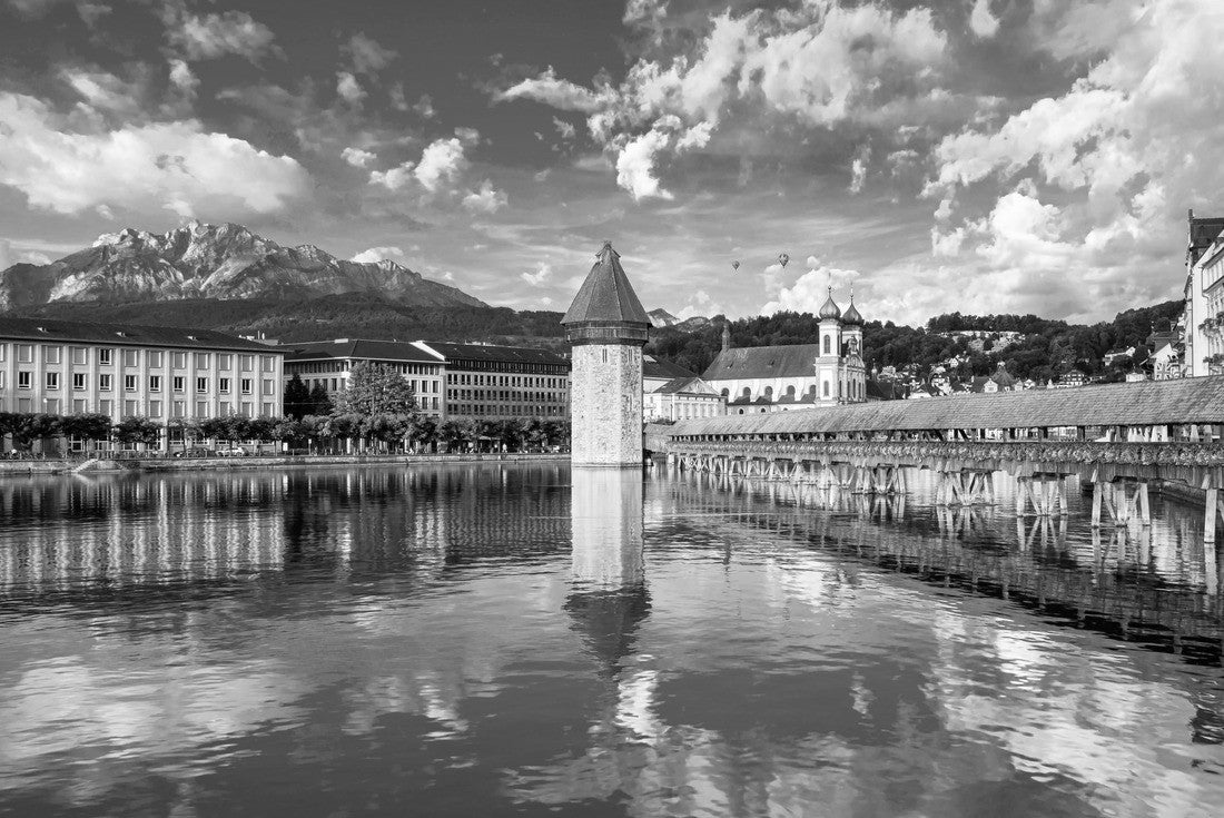 Noah Jigsaw Puzzle The enchanting city center of Lucerne with the famous Chapel Bridge and Lake Lucerne, Canton Lucerne, Switzerland in black white 2000 pieces