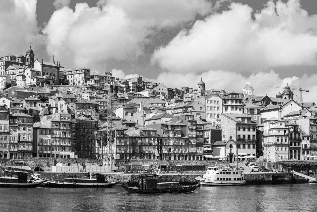Douro river and local houses with orange roofs in Porto city aerial view. Porto is the second largest city in Portugal 2000pc PuzzleBlack and White