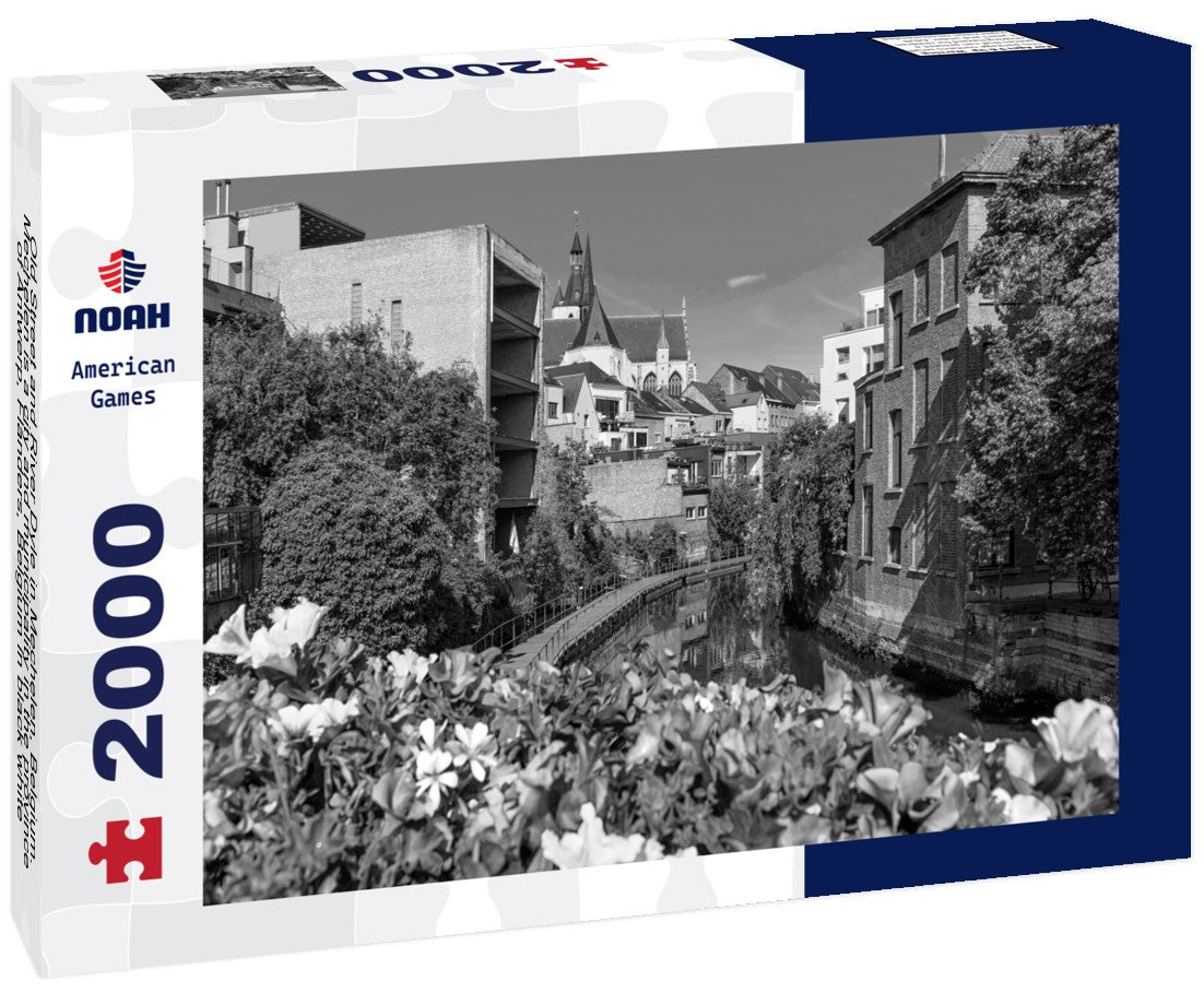 Old Street and River Dyle in Mechelen, Belgium. Mechelen is a city and municipality in the province of Antwerp, Flanders, Belgium 2000pc PuzzleBlack and White