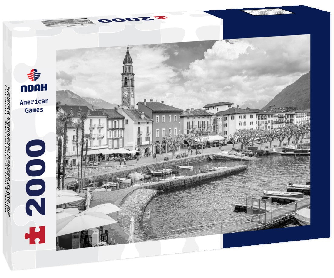 Noah Jigsaw Puzzle Colored traditional houses in the old town of Ascona on Lake Maggiore, Locarno, Switzerland in black white 2000 pieces
