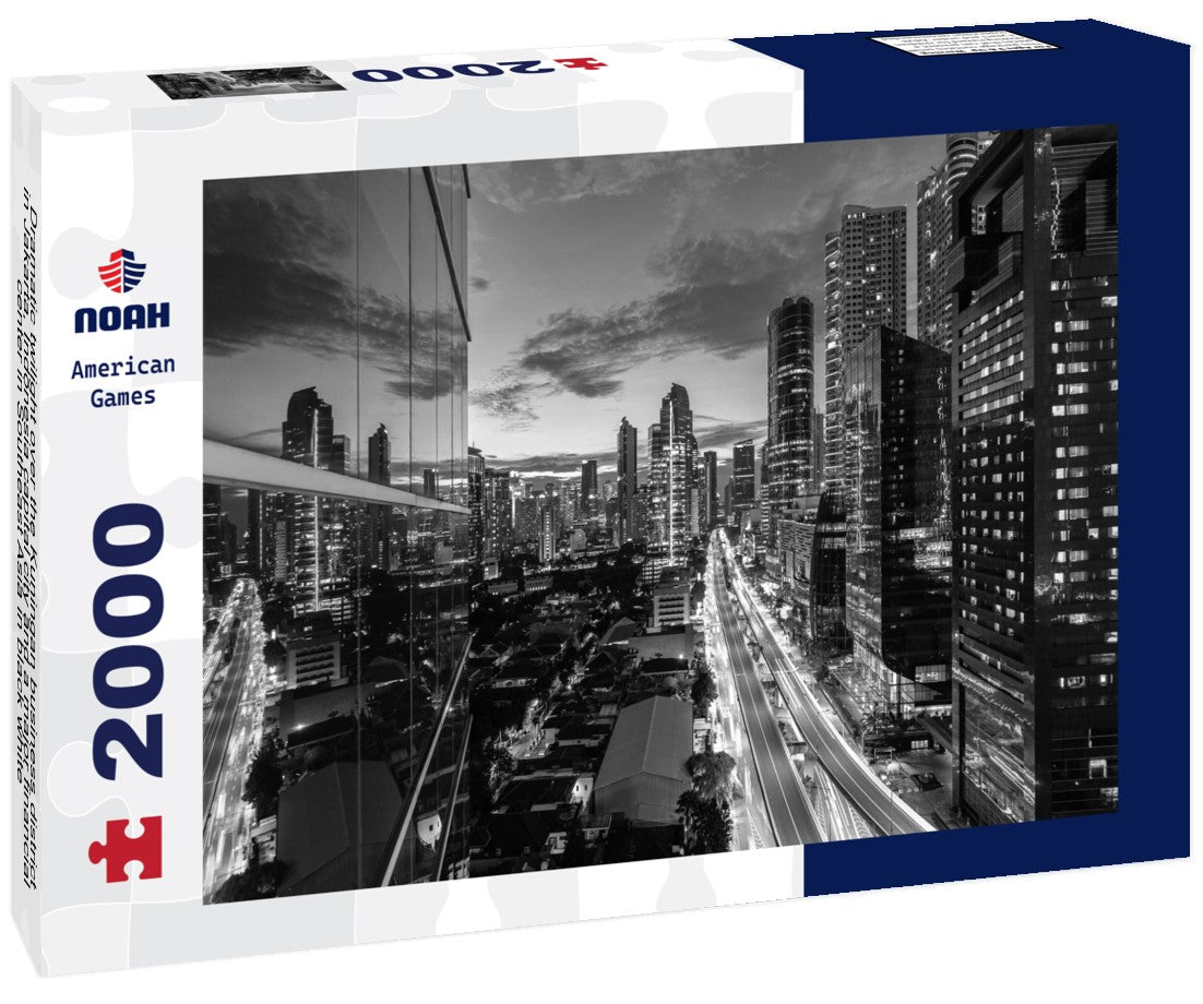 Noah Jigsaw Puzzle Dramatic twilight over the Kuningan business district in Jakarta, Indonesia capital city and a major financial center in Southeast Asia in black white 2000 pieces