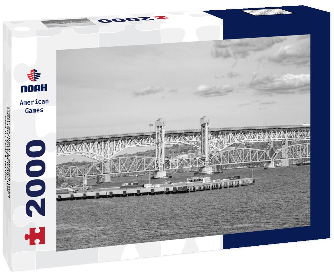 Noah Jigsaw Puzzle View of New London with railroad bridge from the sea in black white 2000 pieces