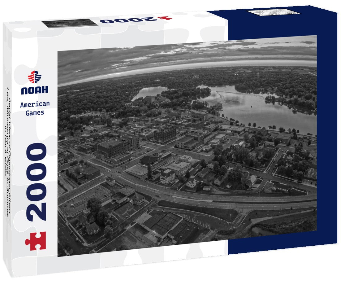 Aerial View of Downtown Albert Lea, Minnesota at Dusk in Summer 2000pc PuzzleBlack and White