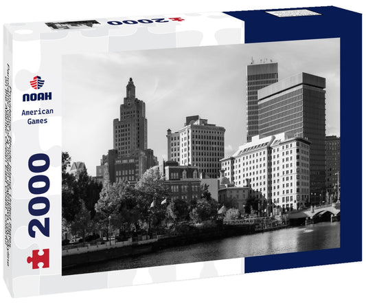 Noah Jigsaw Puzzle Providence, Rhode Island, United States. Panoramic view of a modern downtown city skyline on the Atlantic Ocean East Coast. Colorful Sunset Sky Art Render in black white 2000 pieces