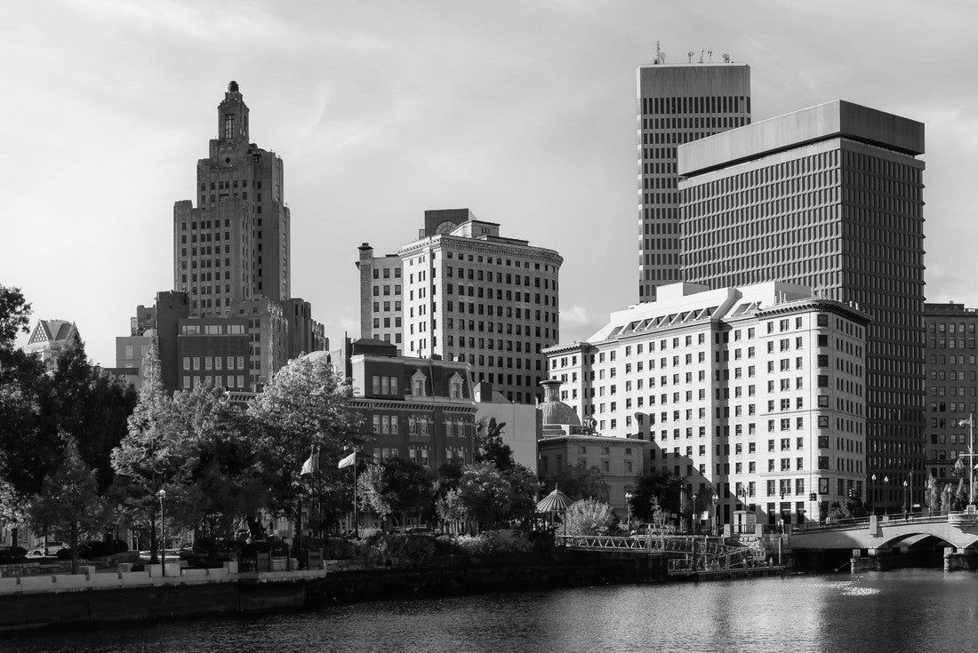 Noah Jigsaw Puzzle Providence, Rhode Island, United States. Panoramic view of a modern downtown city skyline on the Atlantic Ocean East Coast. Colorful Sunset Sky Art Render in black white 2000 pieces