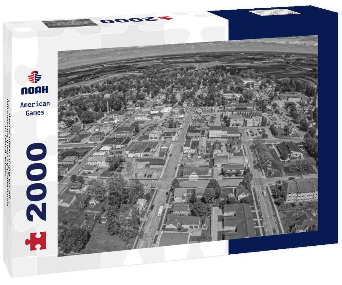 Aerial view of the small Minnesota town of Caledonia 2000pc PuzzleBlack and White