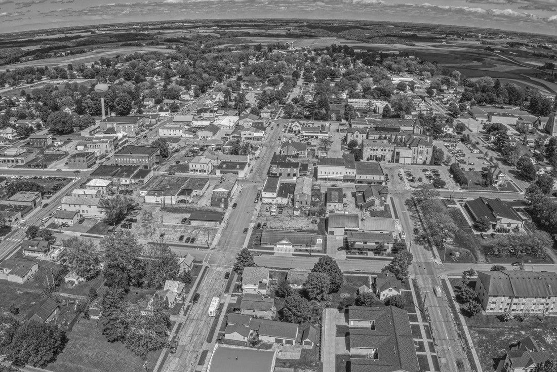 Aerial view of the small Minnesota town of Caledonia 2000pc PuzzleBlack and White