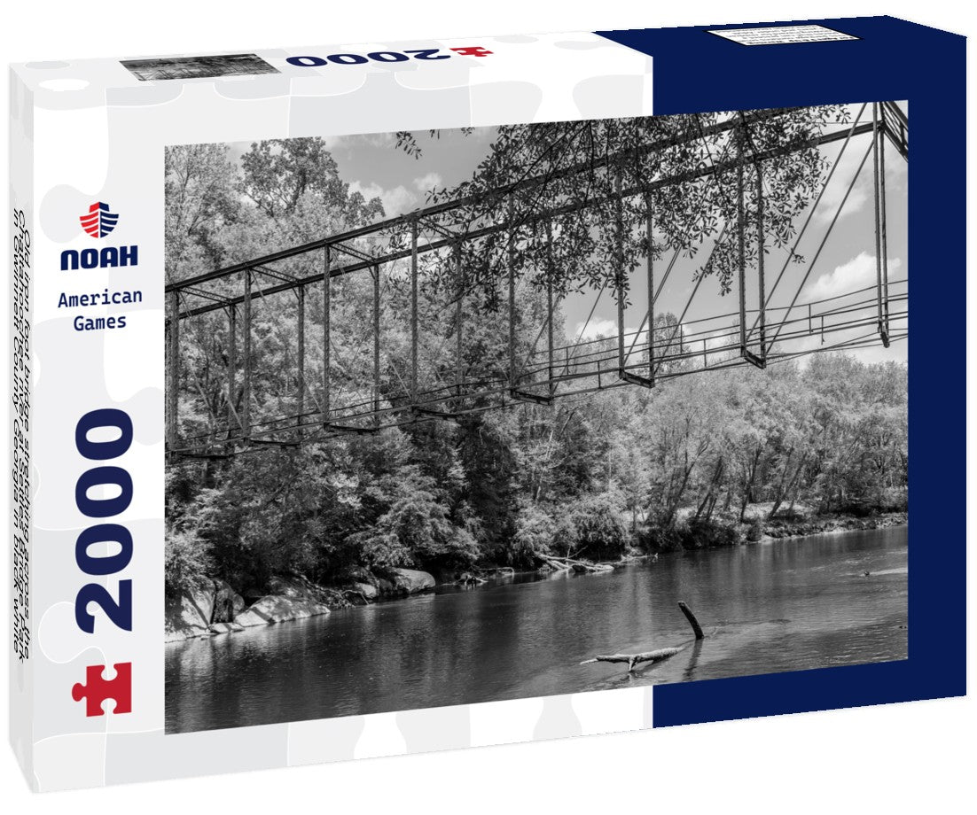 Old iron foot bridge stretching across the Chattahoochee river at Settles Bridge Park in Gwinnett County Georgia 2000pc PuzzleBlack and White